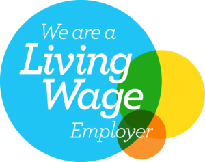 Living Wage Employer logo with text saying "we are a living wage employer"