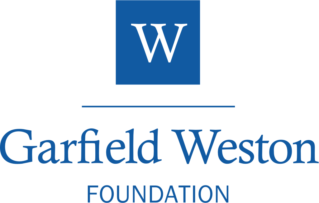 Blue company logo with a square image with the letter 'W' on it and text reading 'Garfield Weston Foundation' underneath it.