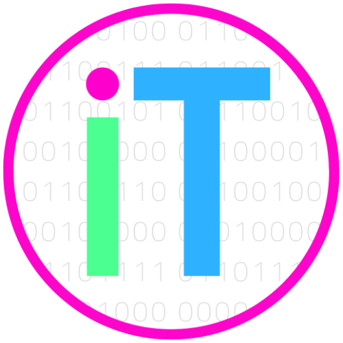 IT4Arts logo - a pink circle with a white background. The letter I is green with a pink dot. The letter T is blue.